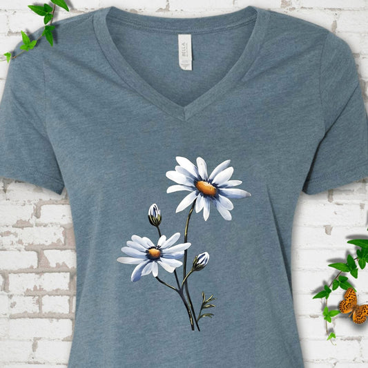 Daisy Flower V-Neck T-Shirt
