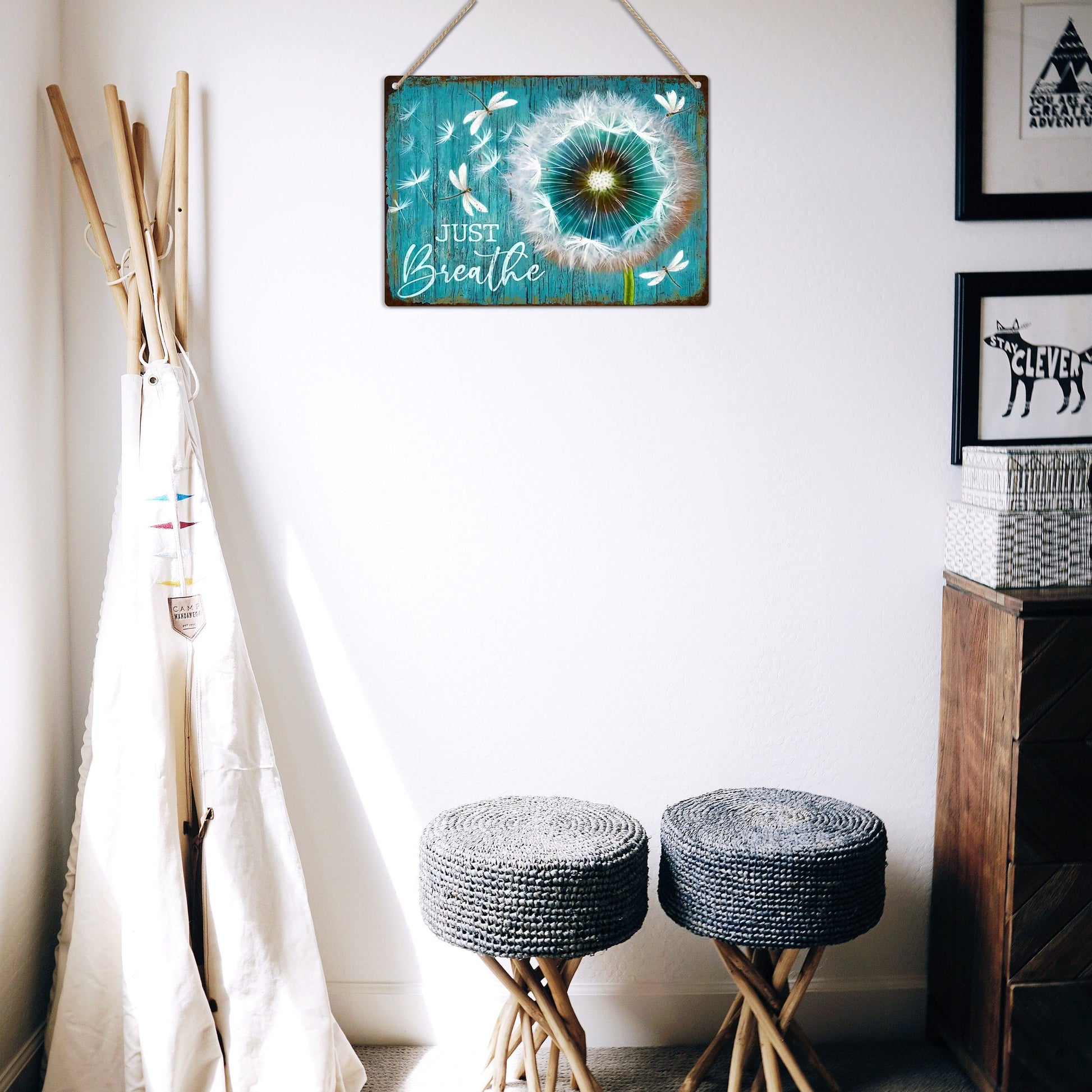 Dandelion & Dragonfly Metal Sign