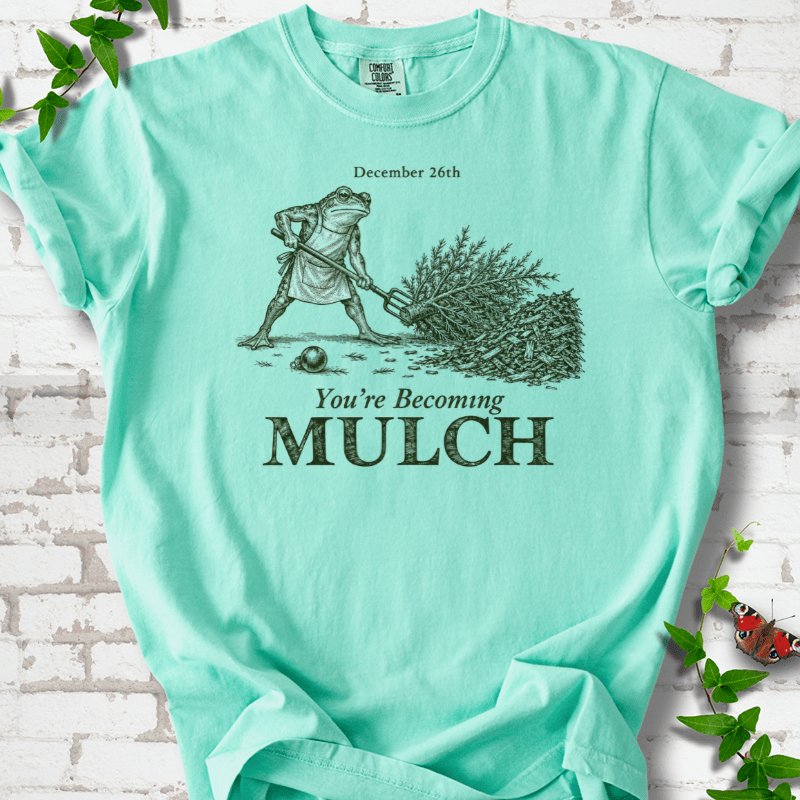December Frog Dragging Christmas Tree Mulch T-Shirt in Island Reef – PlotlyGarden