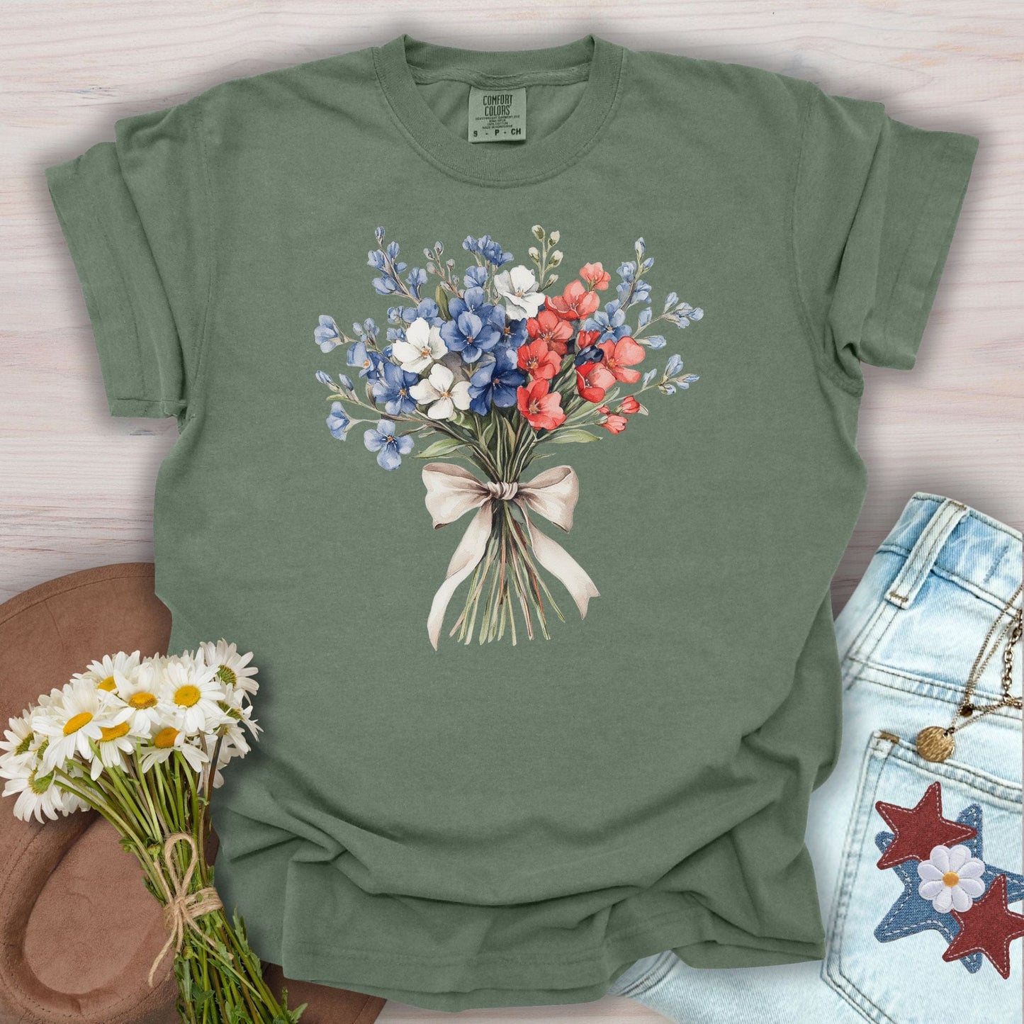 Delicate Patriotic Bouquet with Ribbon T-Shirt