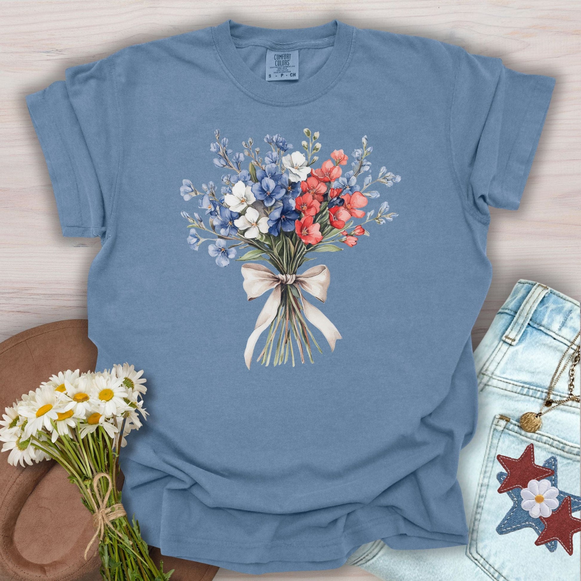 Delicate Patriotic Bouquet with Ribbon T-Shirt