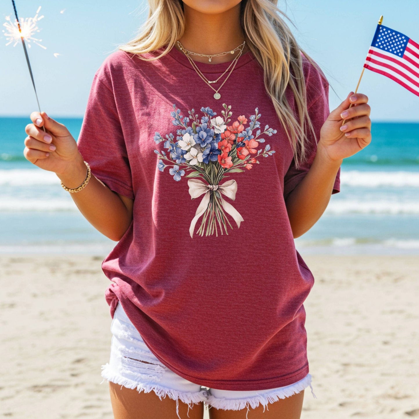 Delicate Patriotic Bouquet with Ribbon T-Shirt