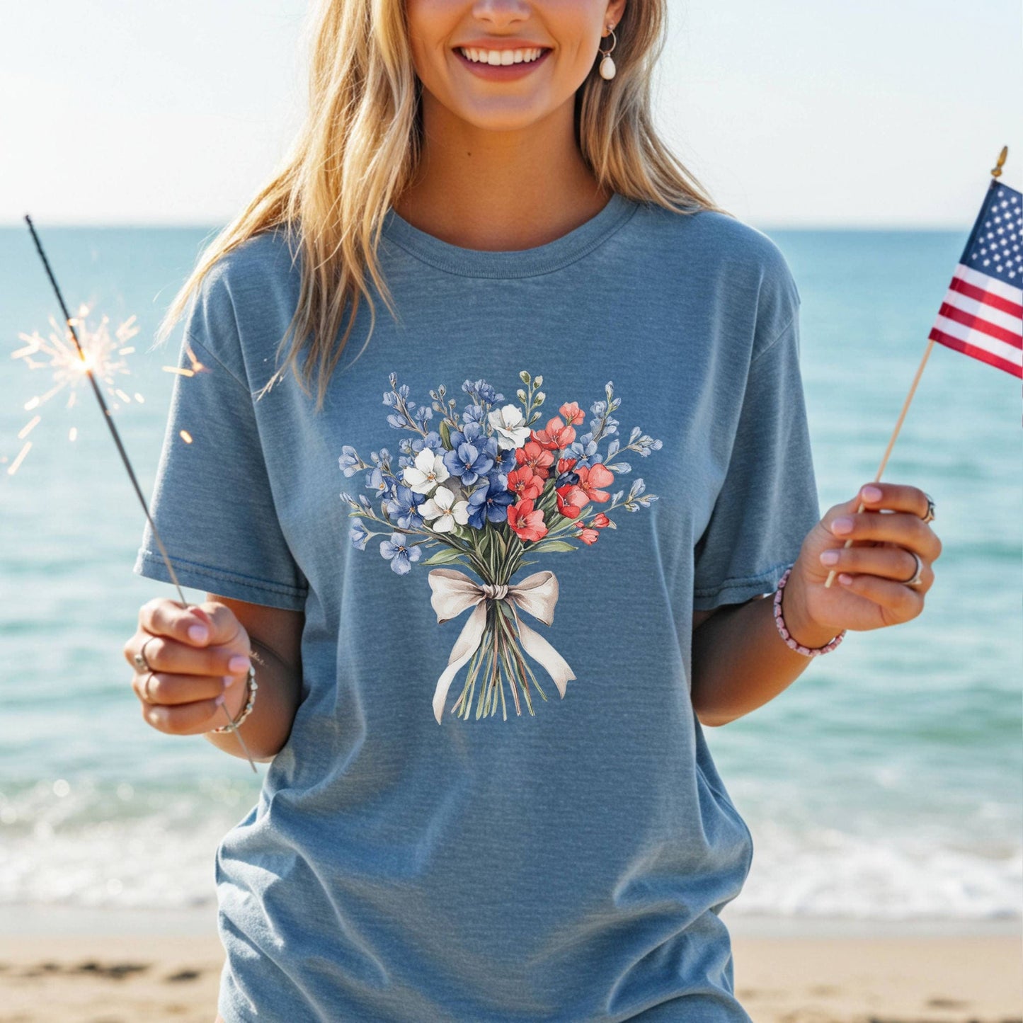 Delicate Patriotic Bouquet with Ribbon T-Shirt