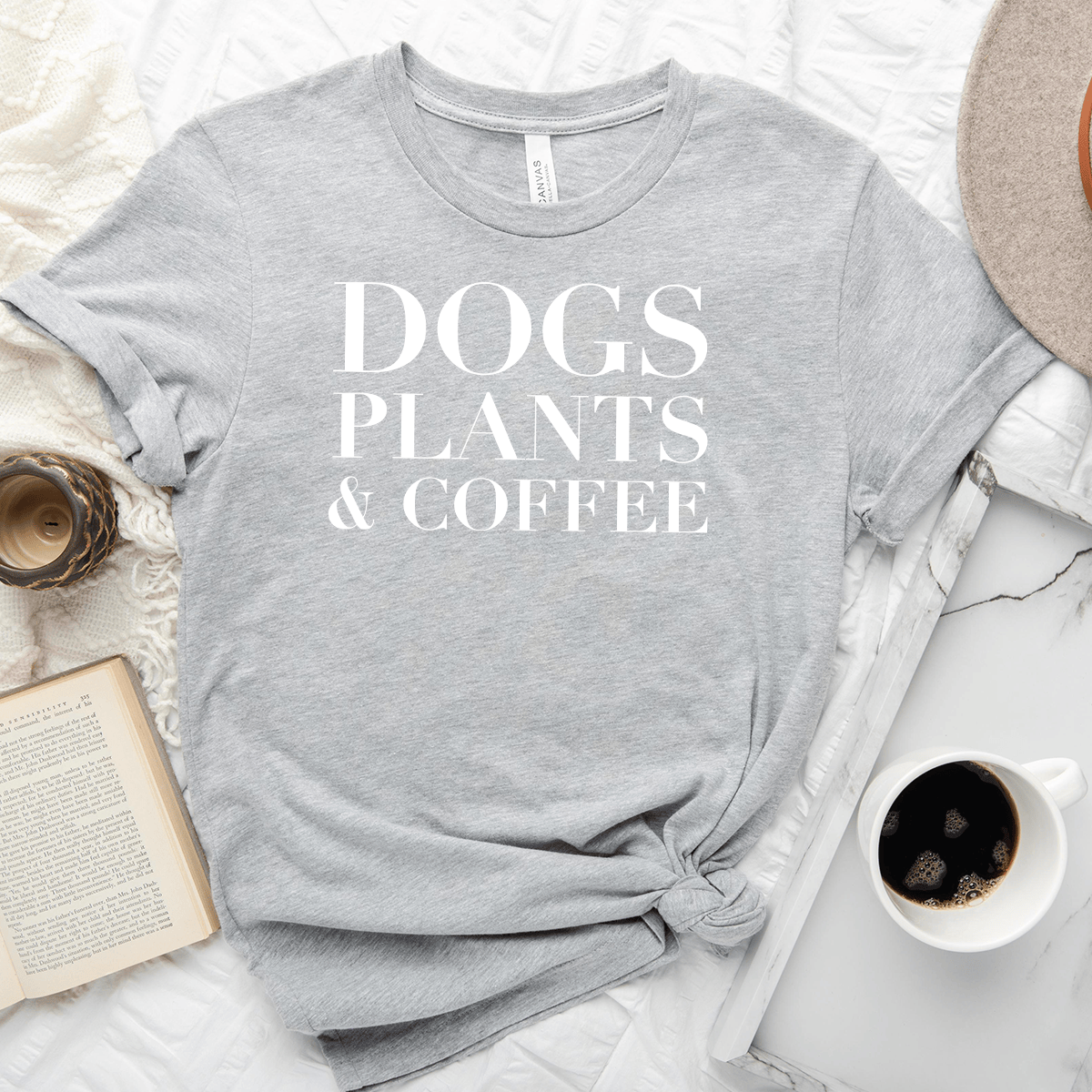 Dogs Plants & Coffee Unisex Tee