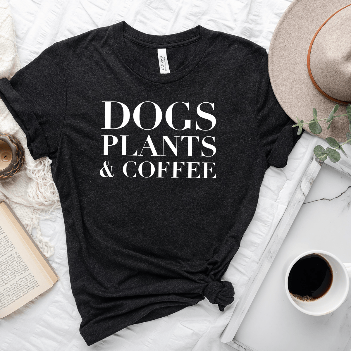 Dogs Plants & Coffee Unisex Tee