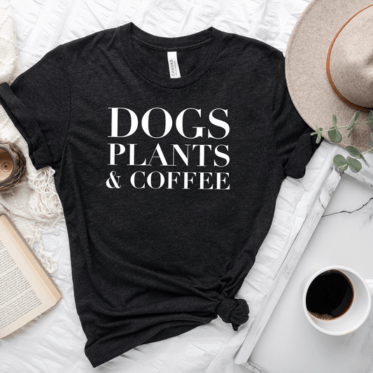 Dogs Plants & Coffee Unisex Tee