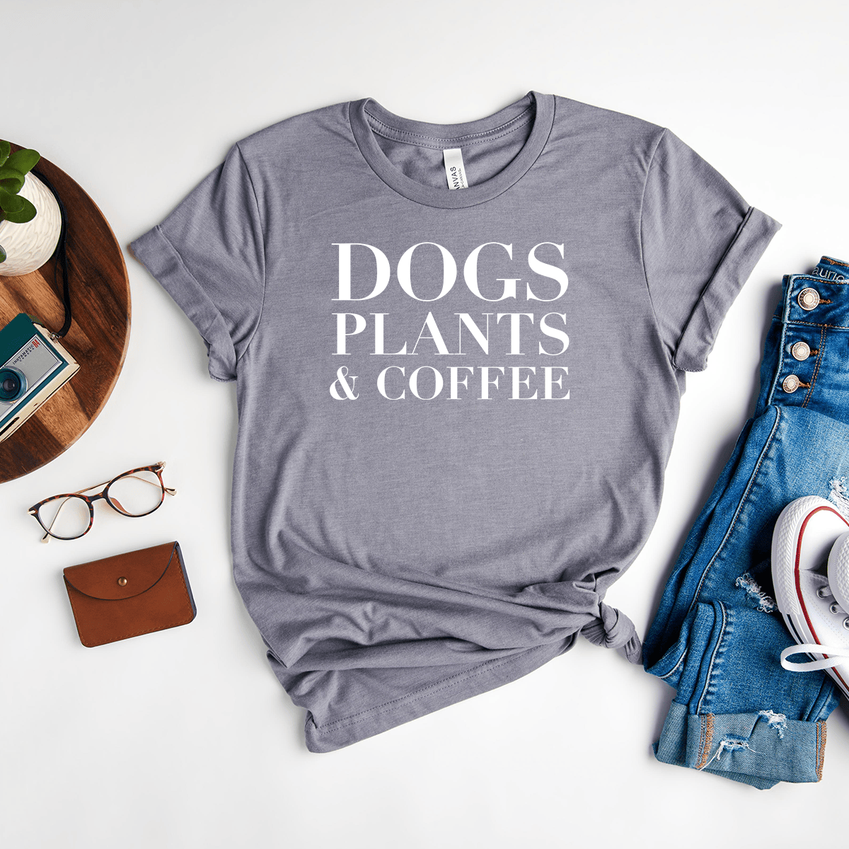 Dogs Plants & Coffee Unisex Tee