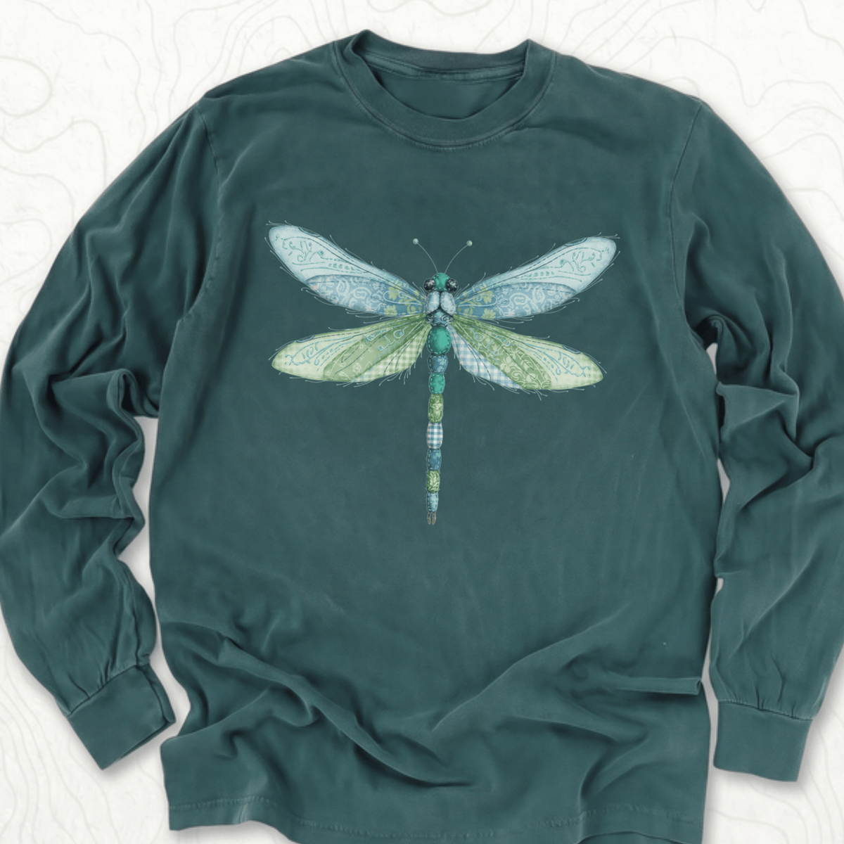 Faux Patchwork Dragonfly LS T-shirt