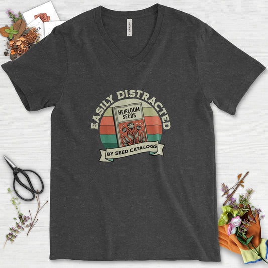 Easily Distracted By Seed Catalogs V-Neck