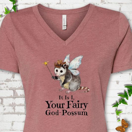 Fairy God Possum V-Neck T-Shirt