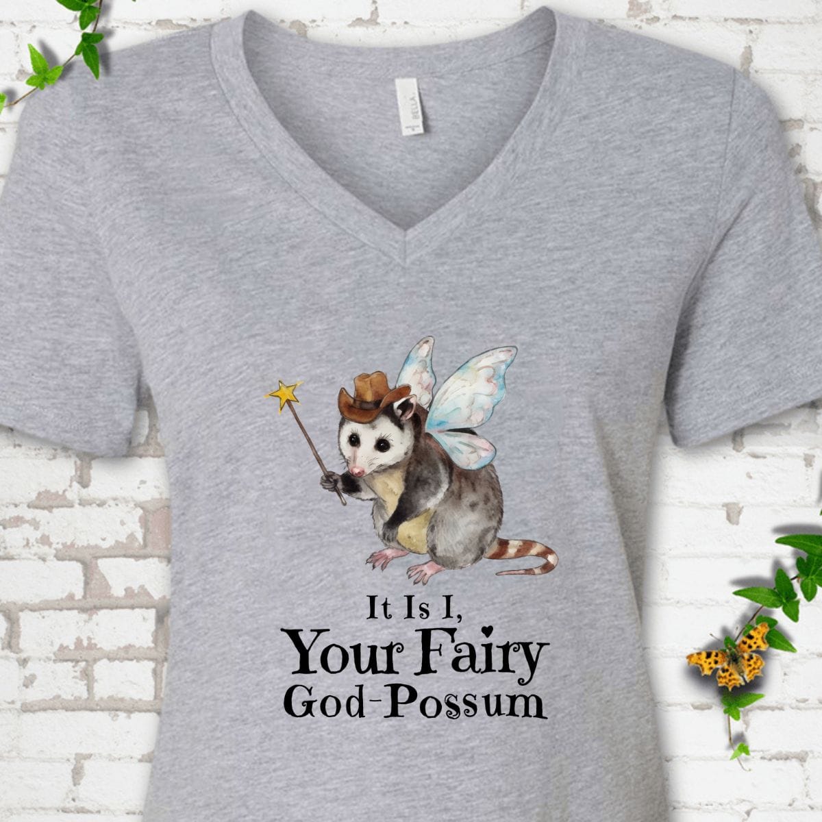 Fairy God Possum V-Neck T-Shirt