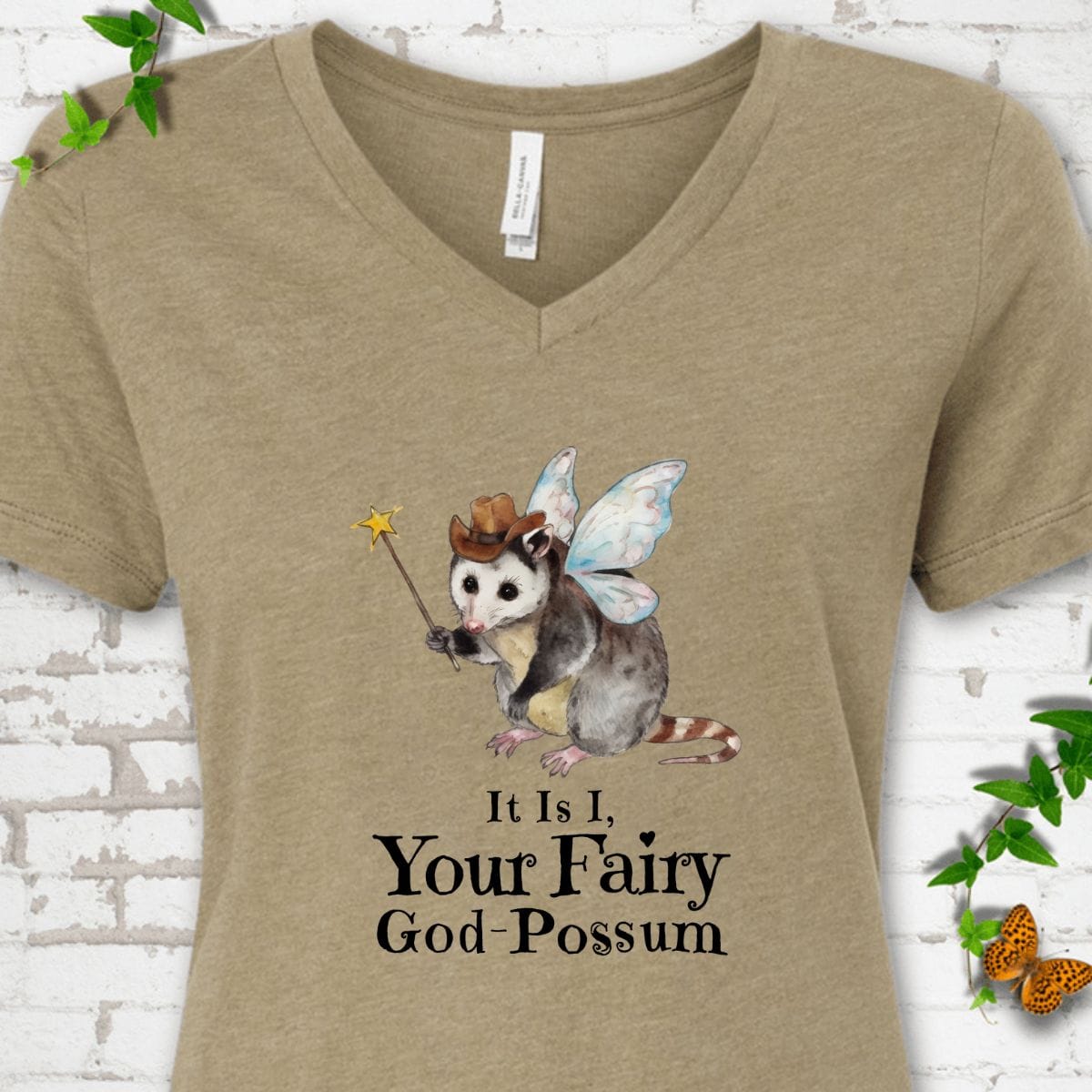 Fairy God Possum V-Neck T-Shirt