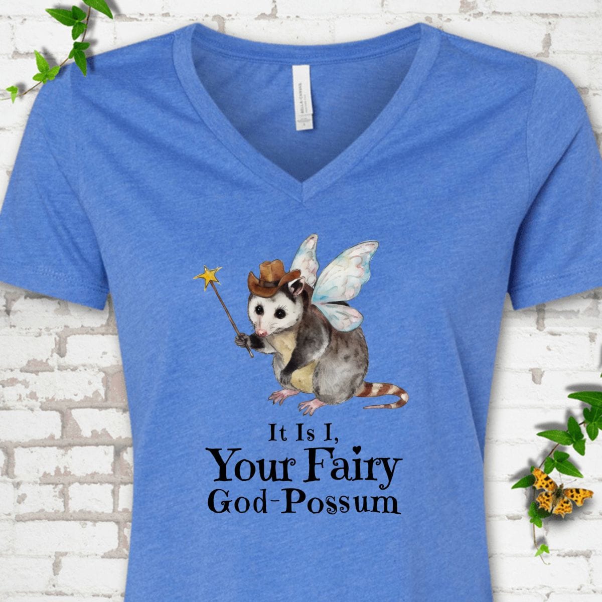 Fairy God Possum V-Neck T-Shirt