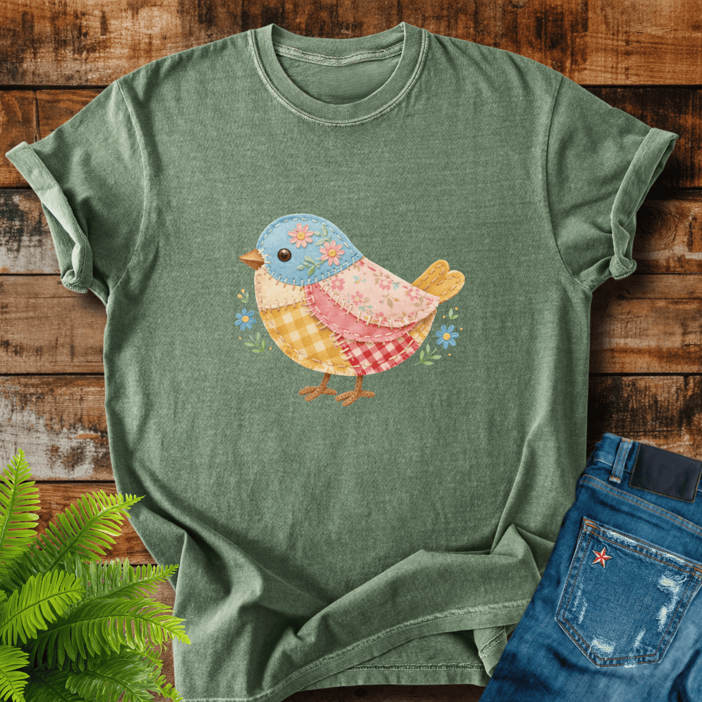 Faux Patchwork Bird T-shirt