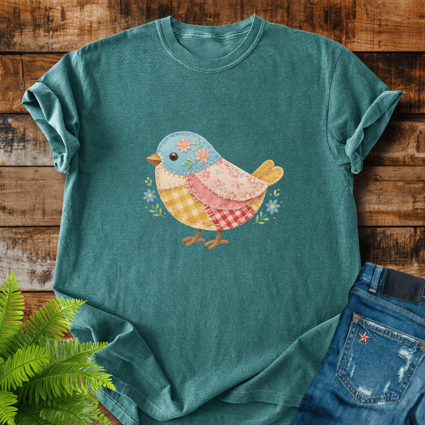 Faux Patchwork Bird T-shirt