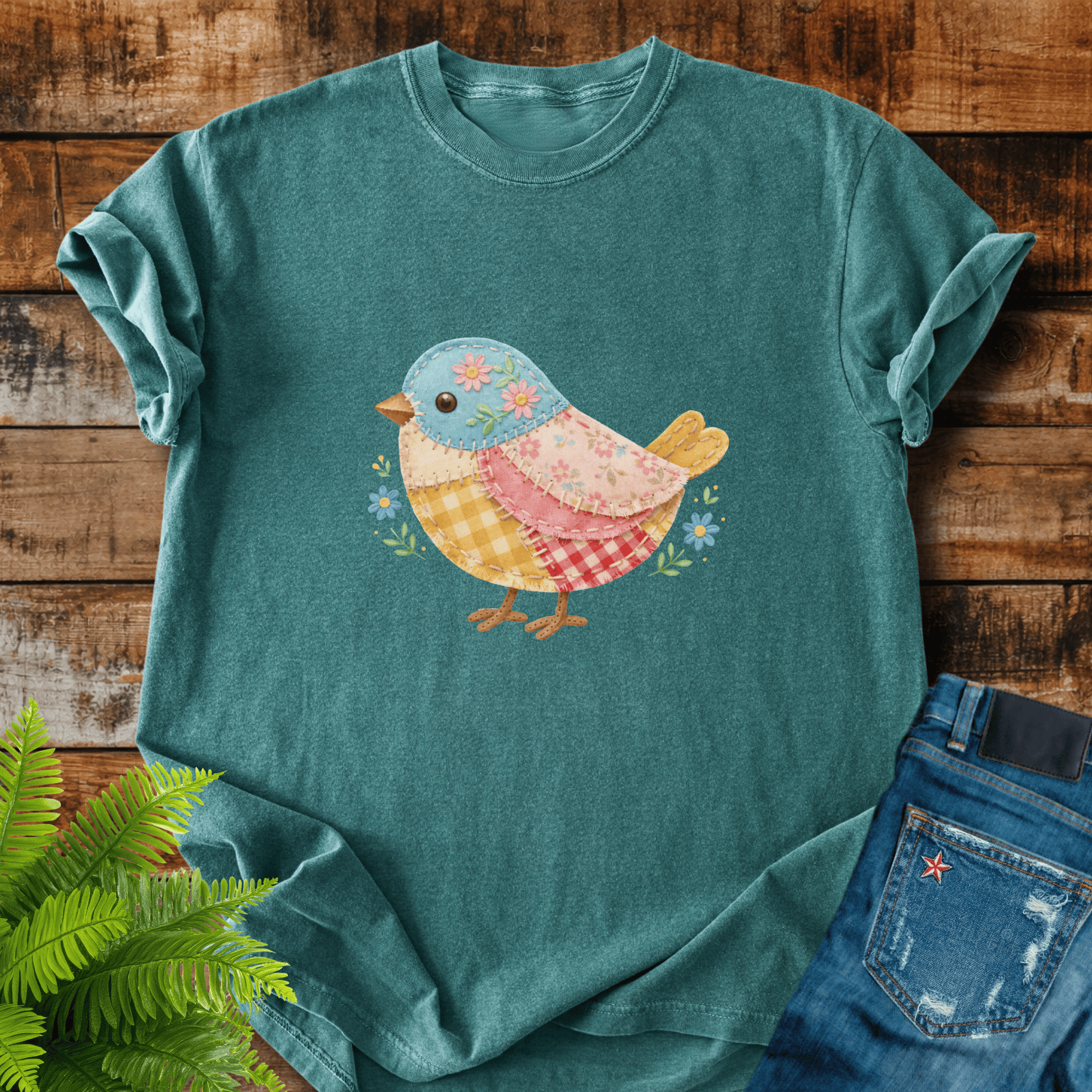 Faux Patchwork Bird T-shirt
