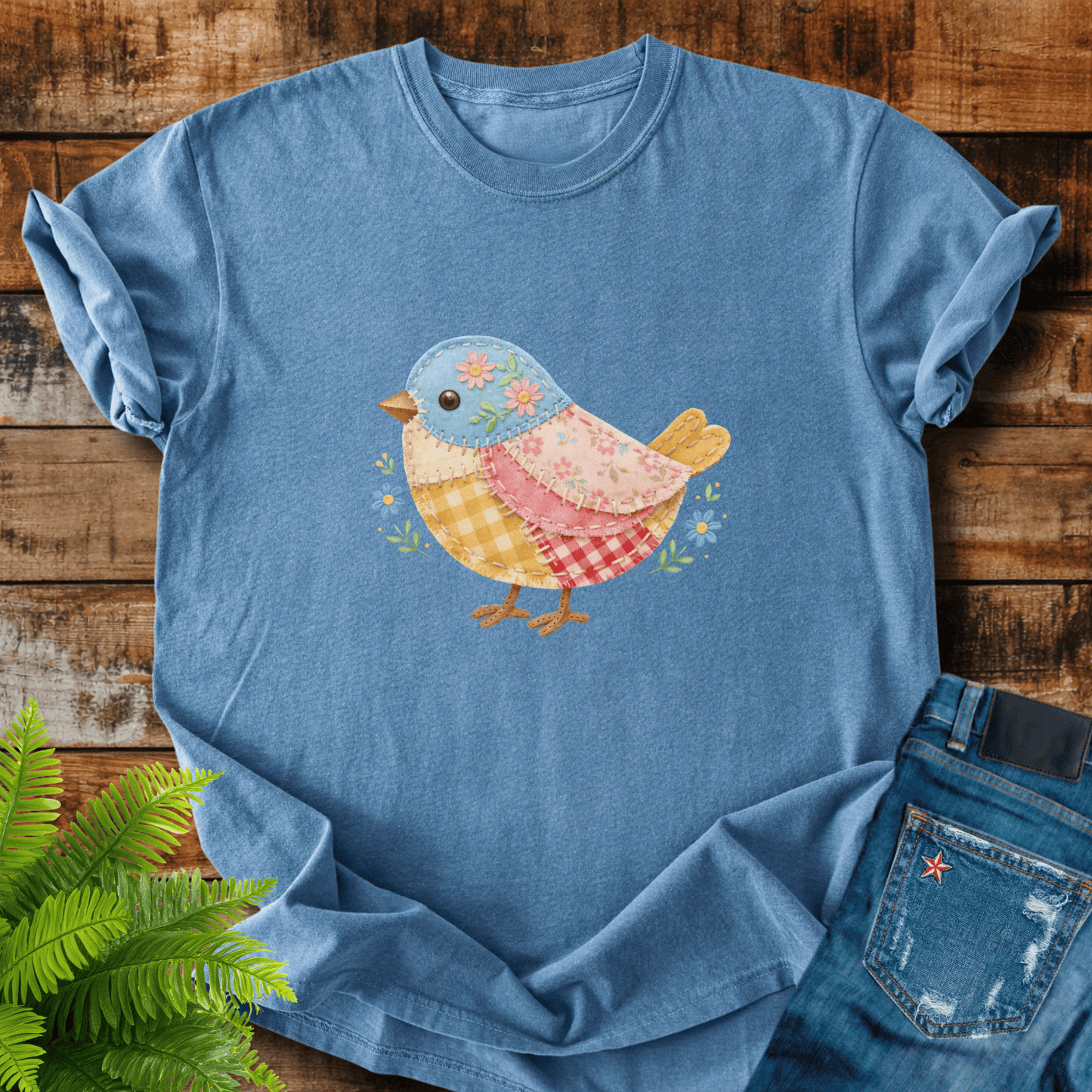 Faux Patchwork Bird T-shirt