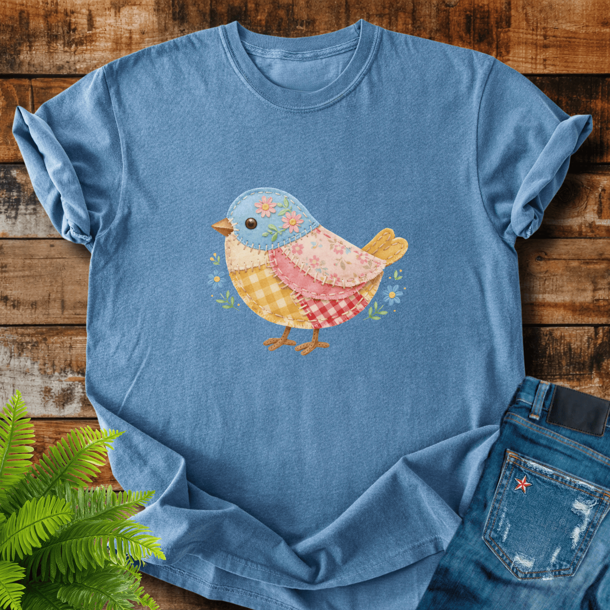 Faux Patchwork Bird T-shirt