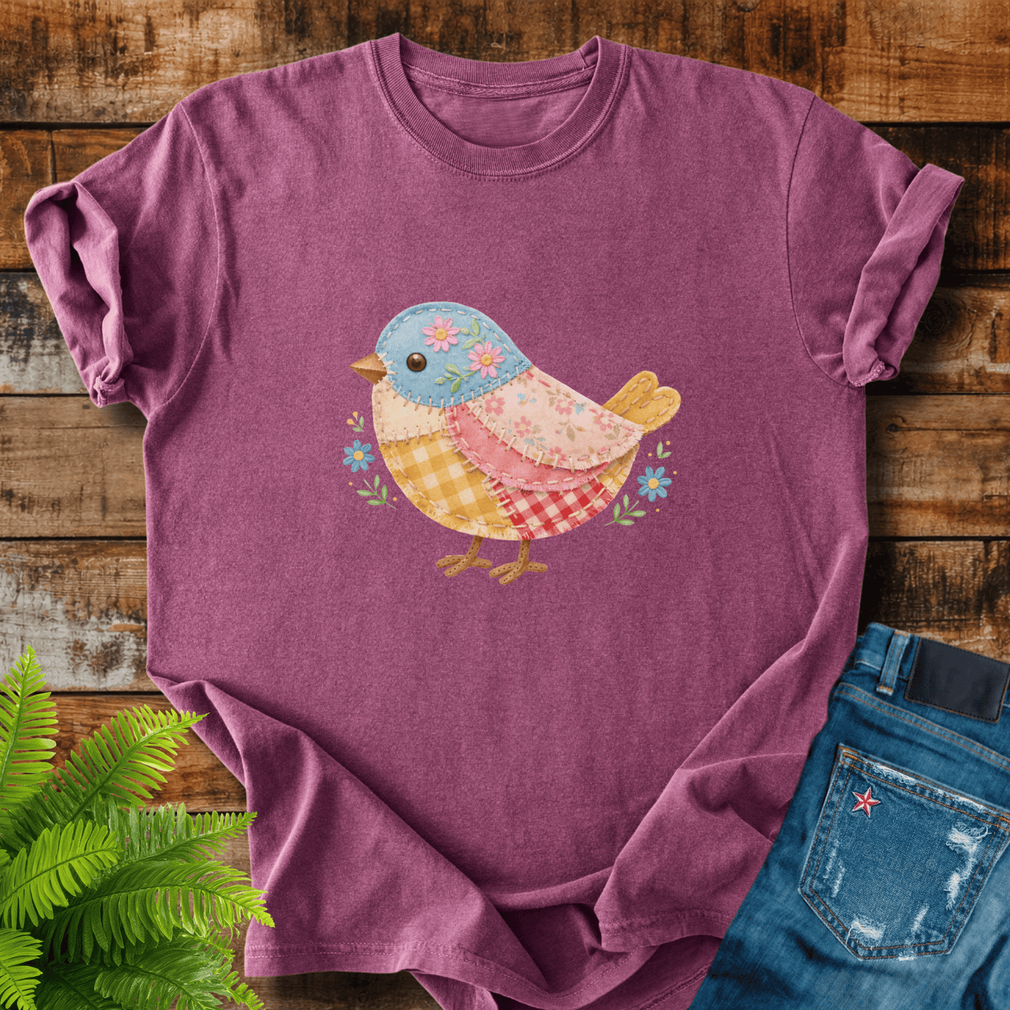 Faux Patchwork Bird T-shirt