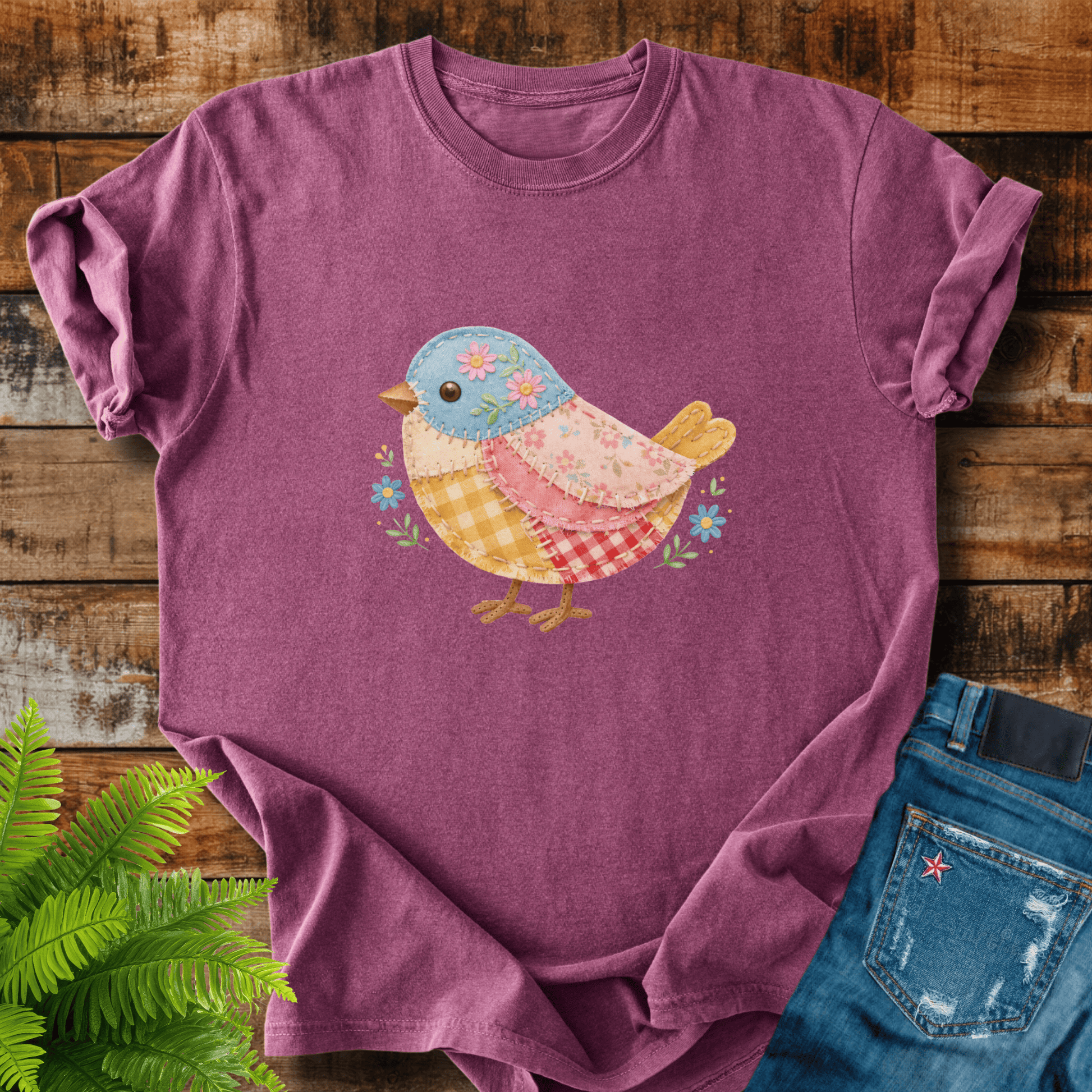 Faux Patchwork Bird T-shirt