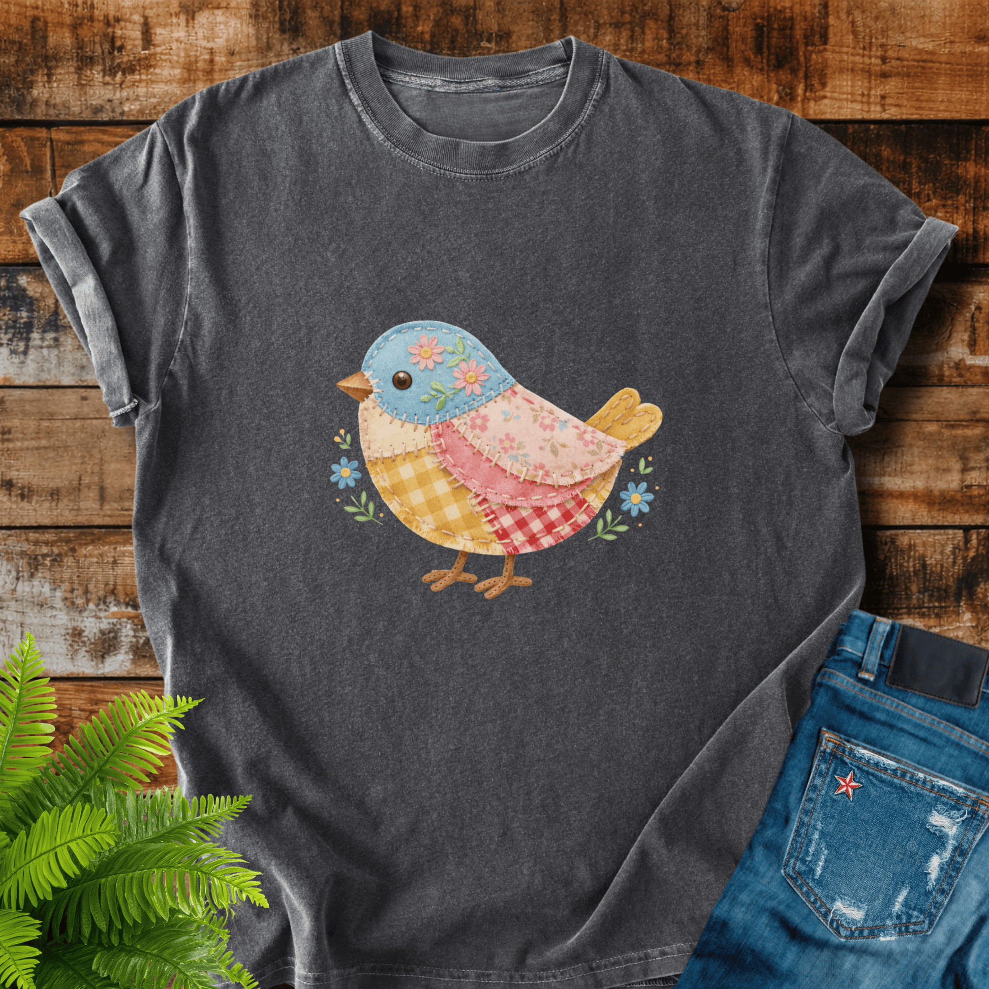 Faux Patchwork Bird T-shirt