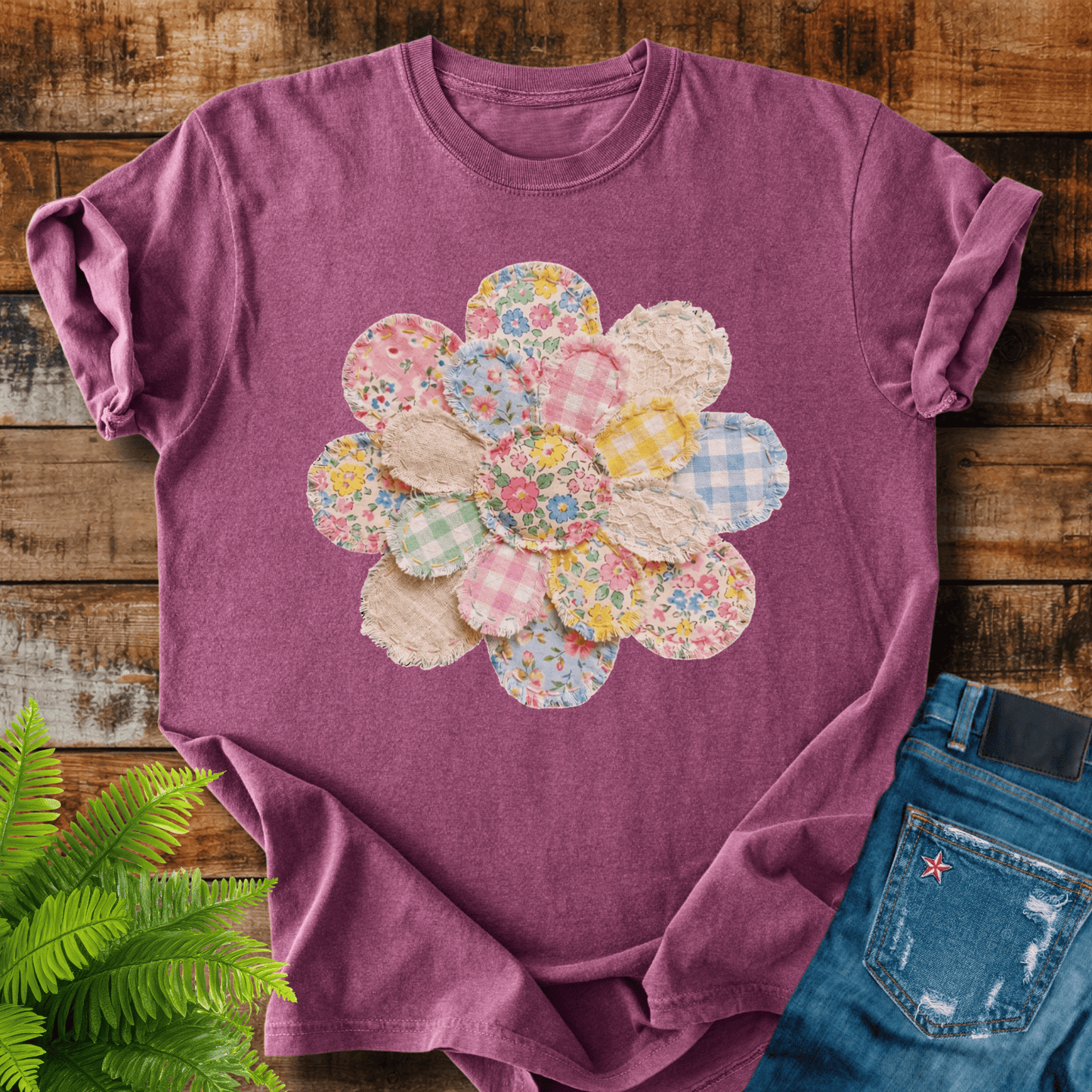 Faux Patchwork Flower T-shirt