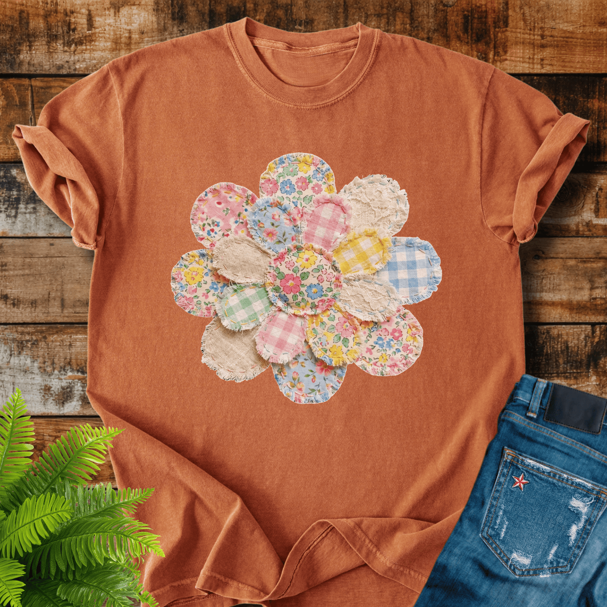 Faux Patchwork Flower T-shirt
