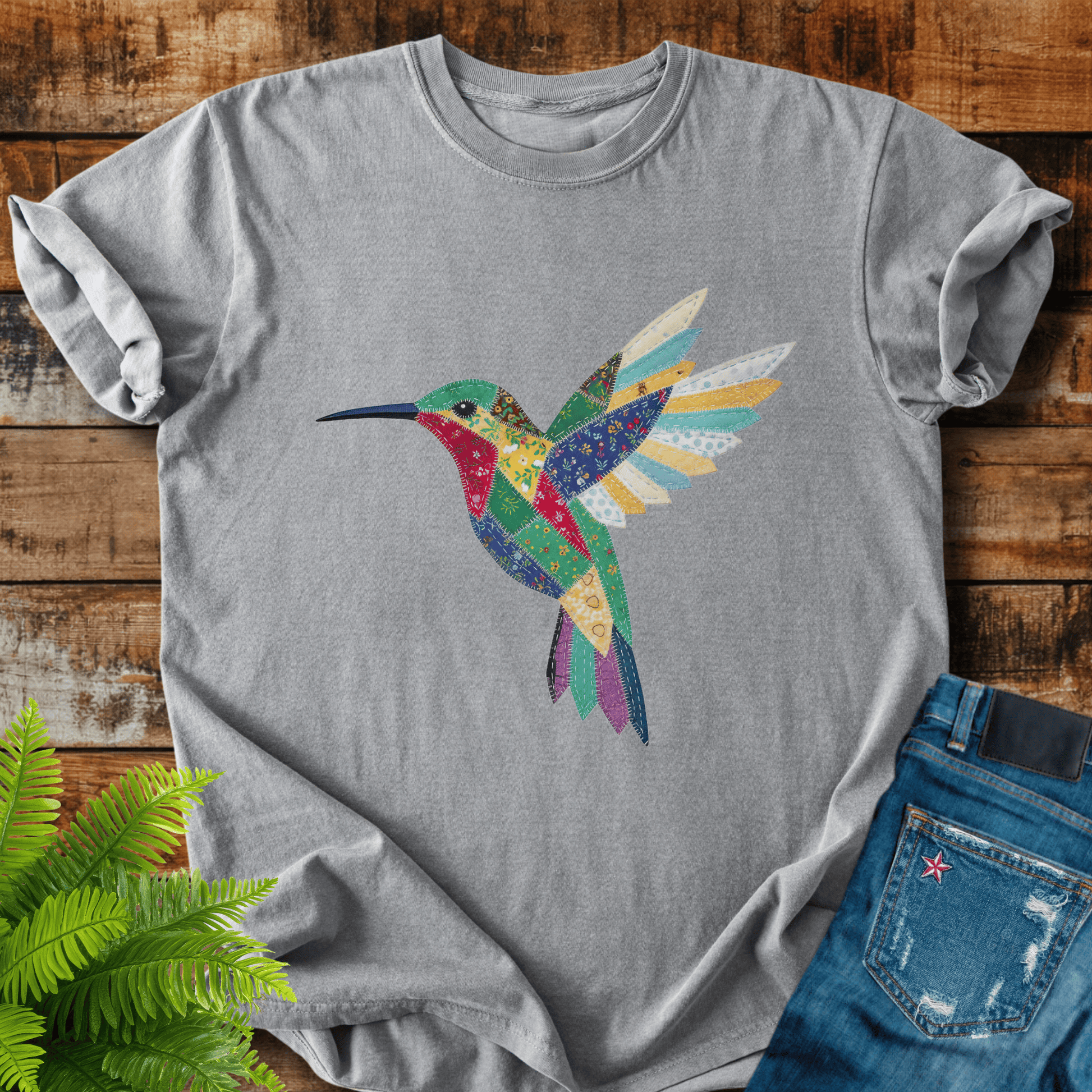 Faux Patchwork Hummingbird T-shirt