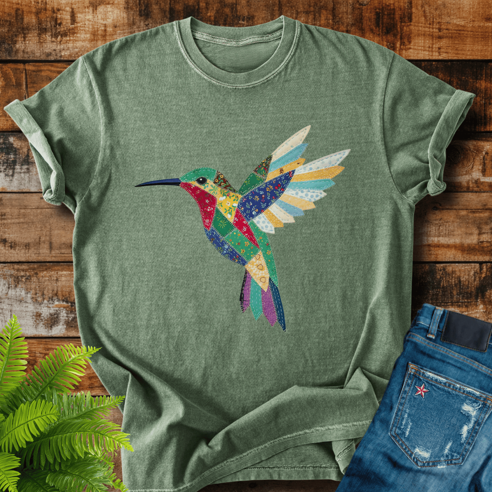 Faux Patchwork Hummingbird T-shirt