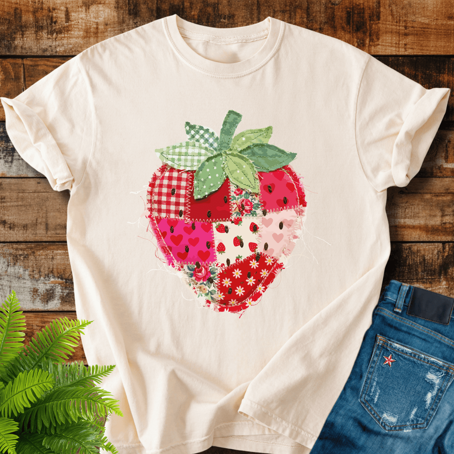 Faux Patchwork Strawberry T-shirt