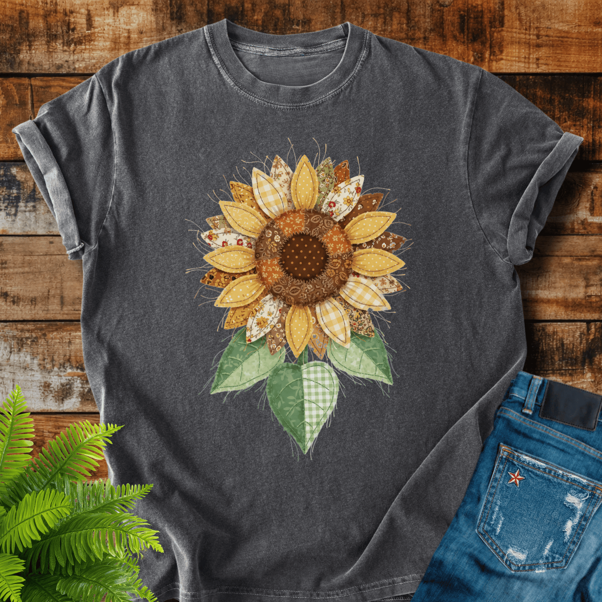 Faux Patchwork Sunflower T-shirt