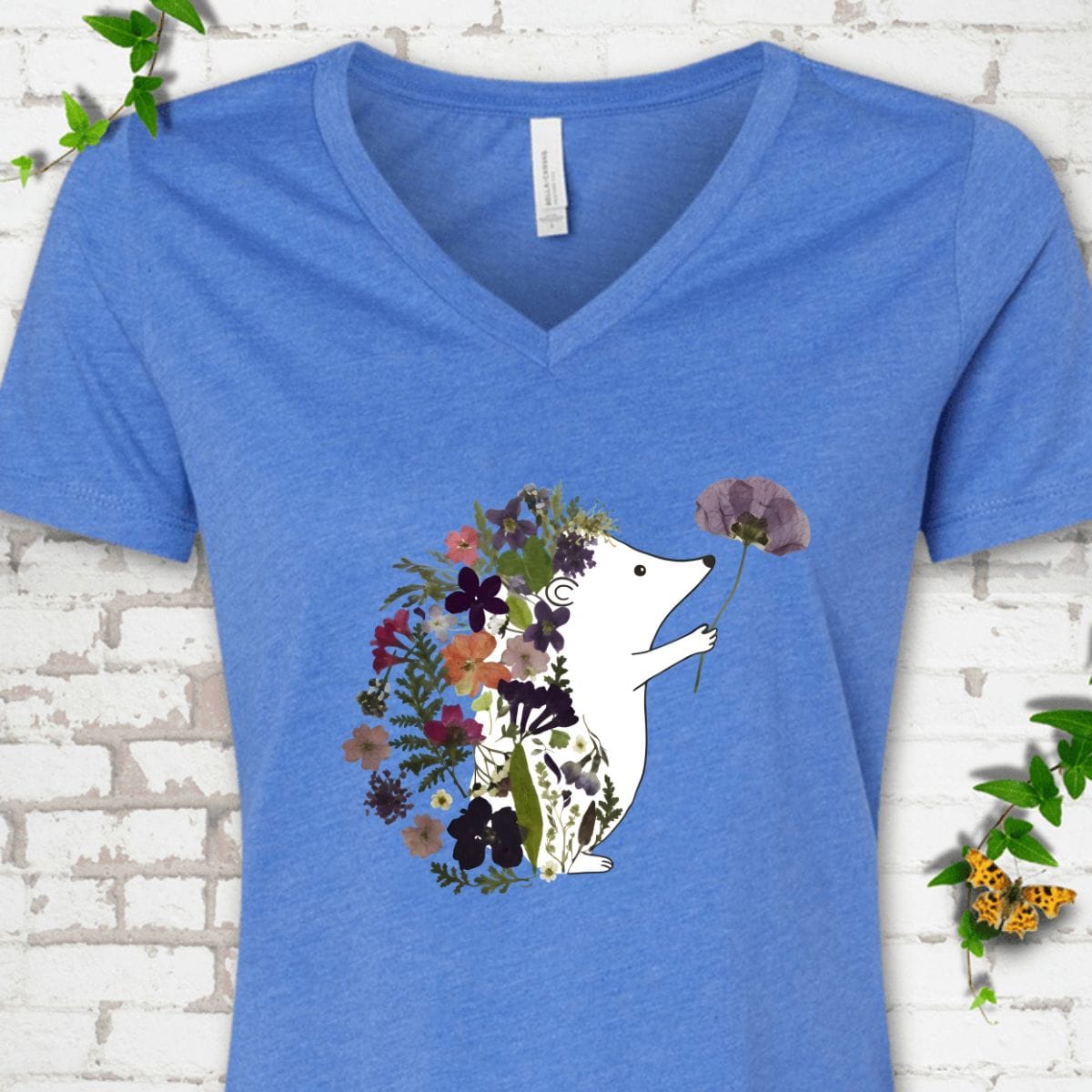 Floral Hedgehog V-Neck T-Shirt
