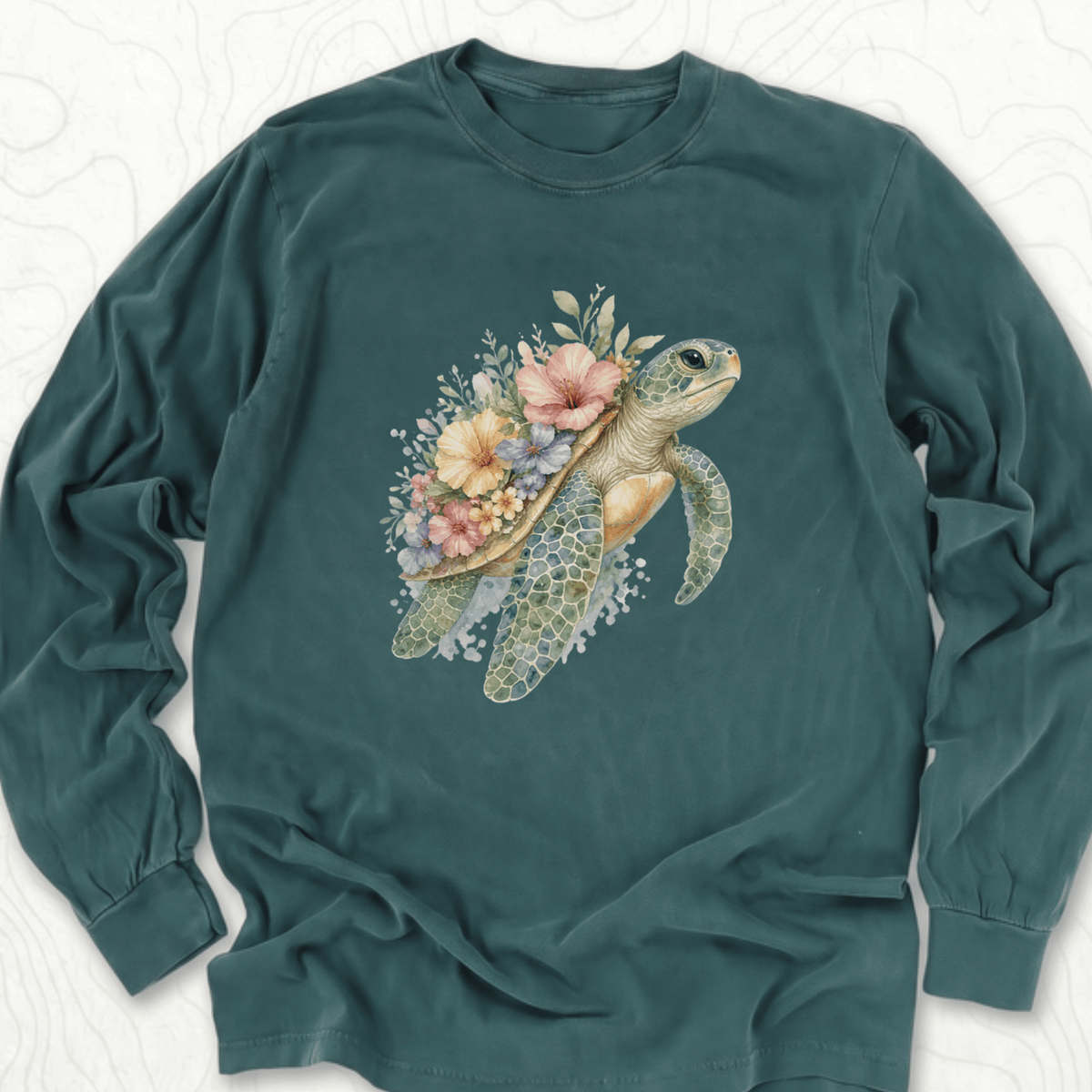 Floral Sea Turtle LS T-shirt