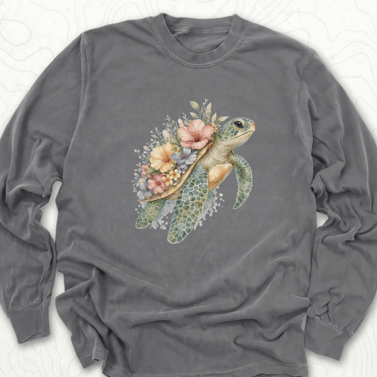 Floral Sea Turtle LS T-shirt