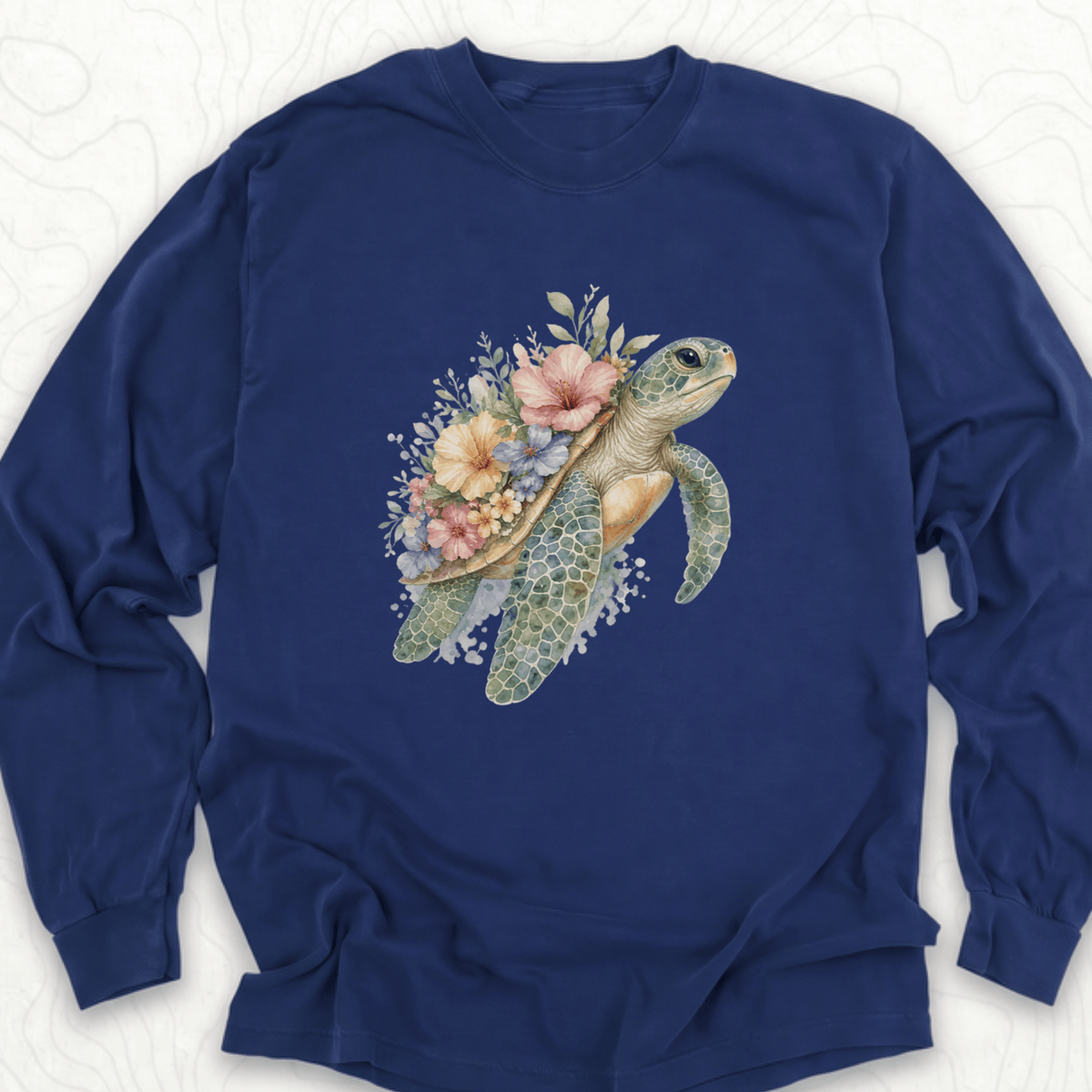 Floral Sea Turtle LS T-shirt
