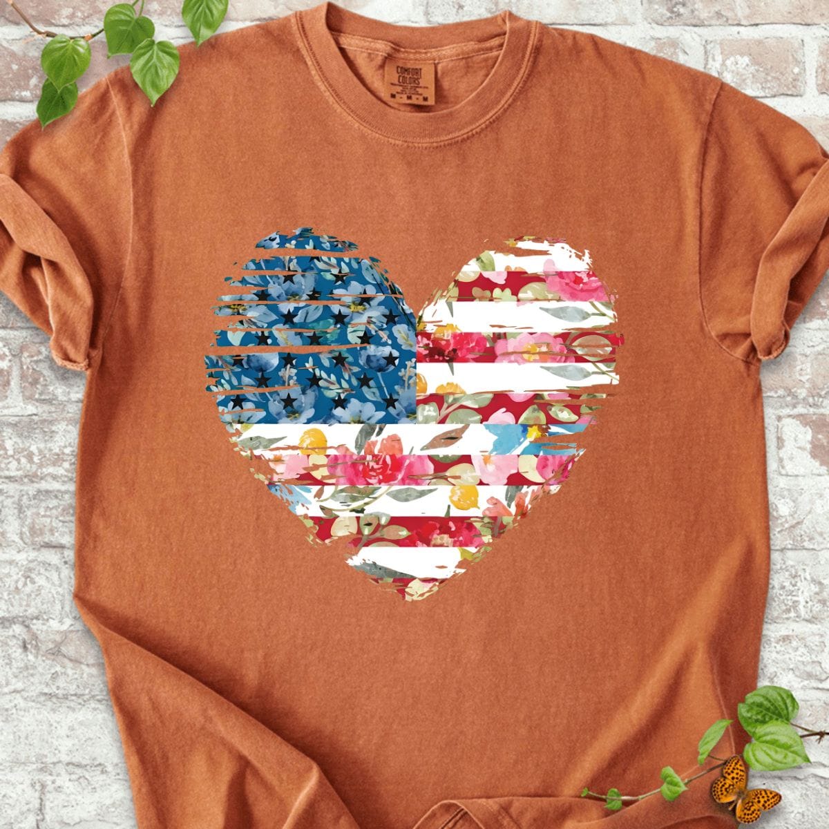 Flowers Heart America T-Shirt