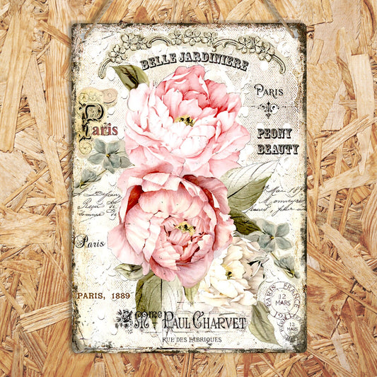 Flowers Vintage French Metal Sign