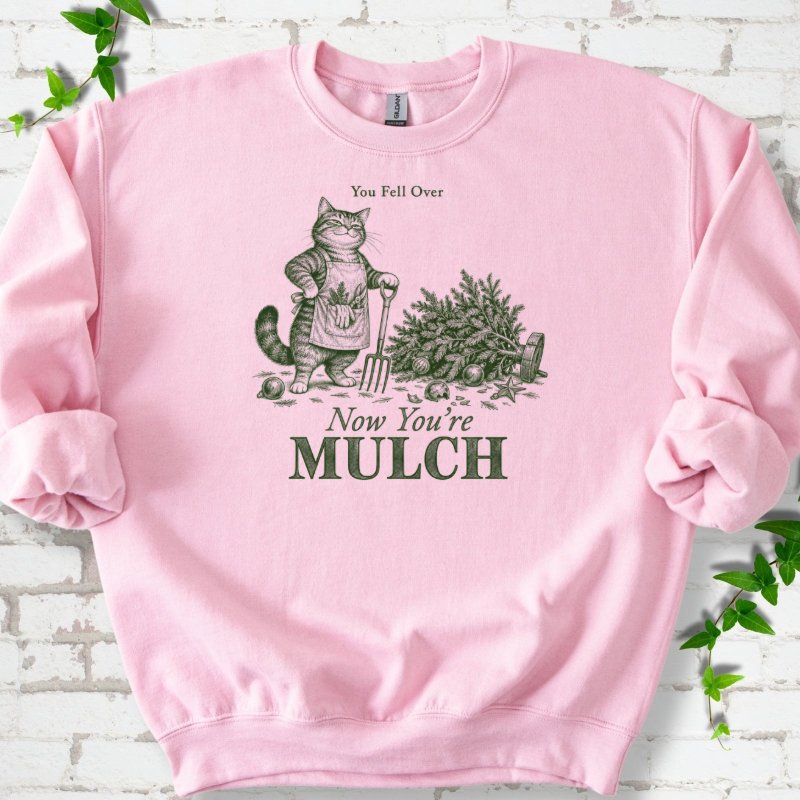 Gardening Cat Fallen Christmas Tree Mulch Sweatshirt in Light Pink – PlotlyGarden