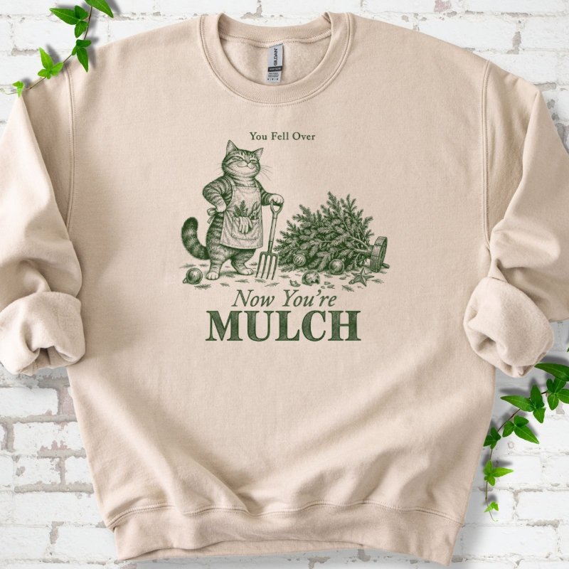 Gardening Cat Fallen Christmas Tree Mulch Sweatshirt in Sand – PlotlyGarden