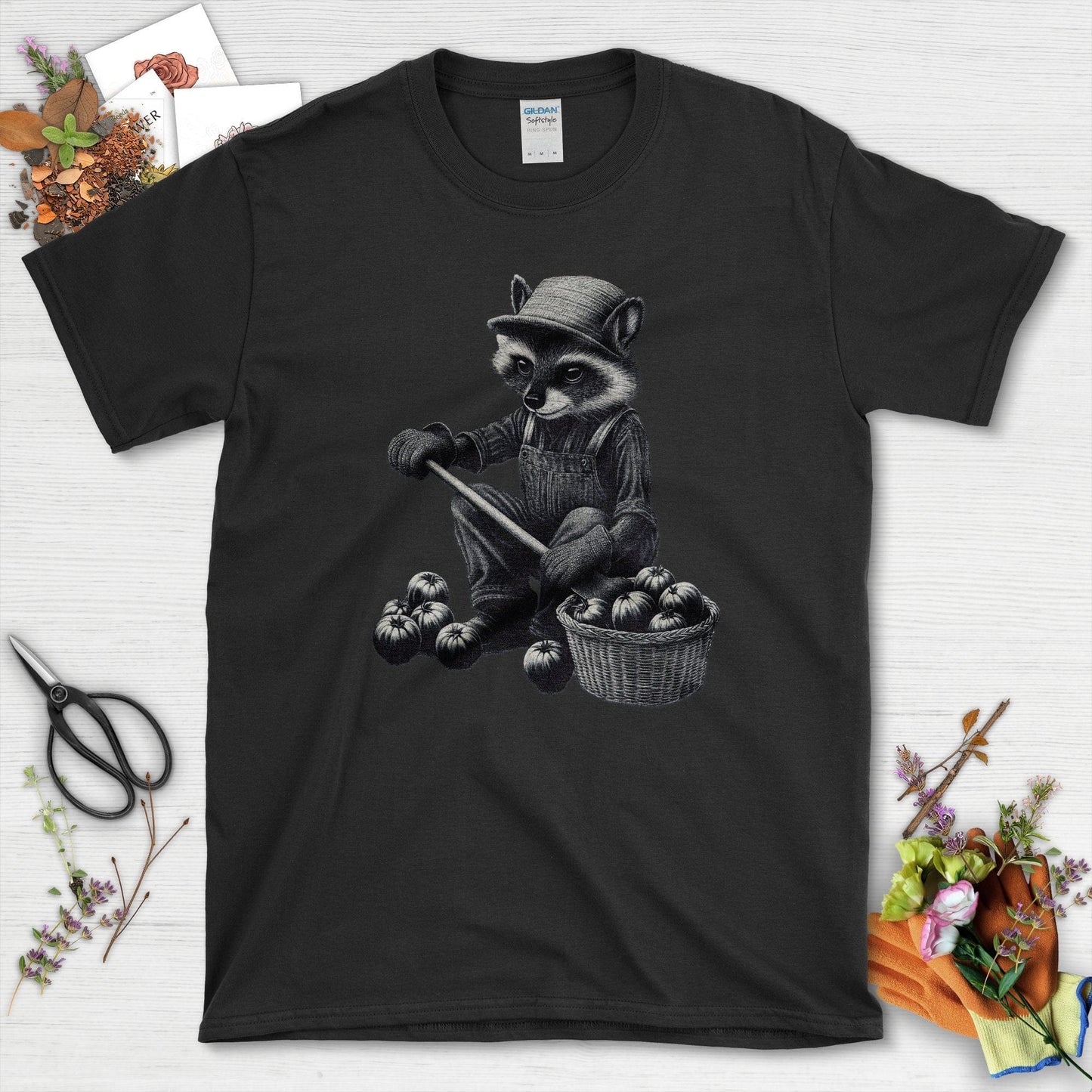 Gardening Raccoon & Tomatoes T-Shirt