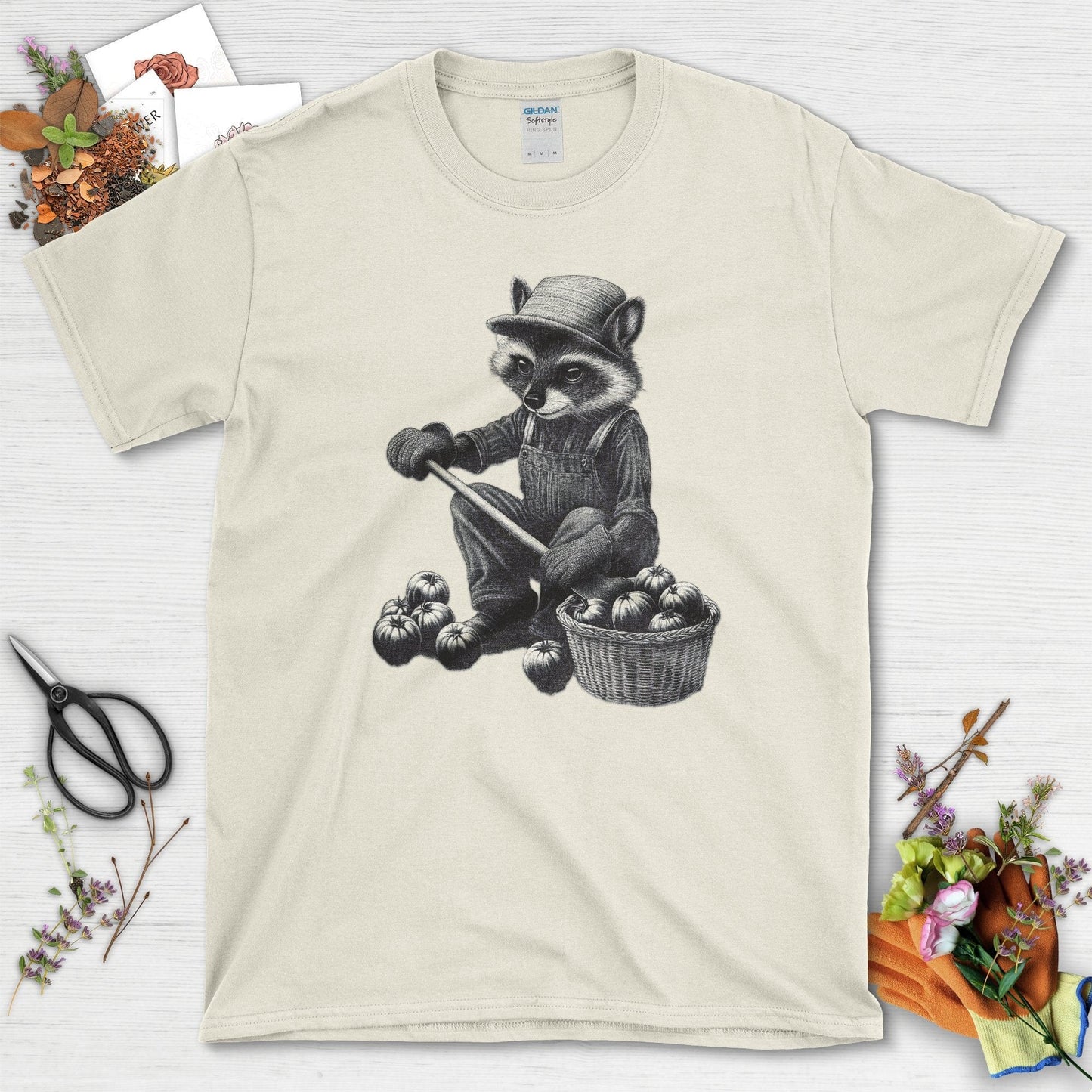 Gardening Raccoon & Tomatoes T-Shirt