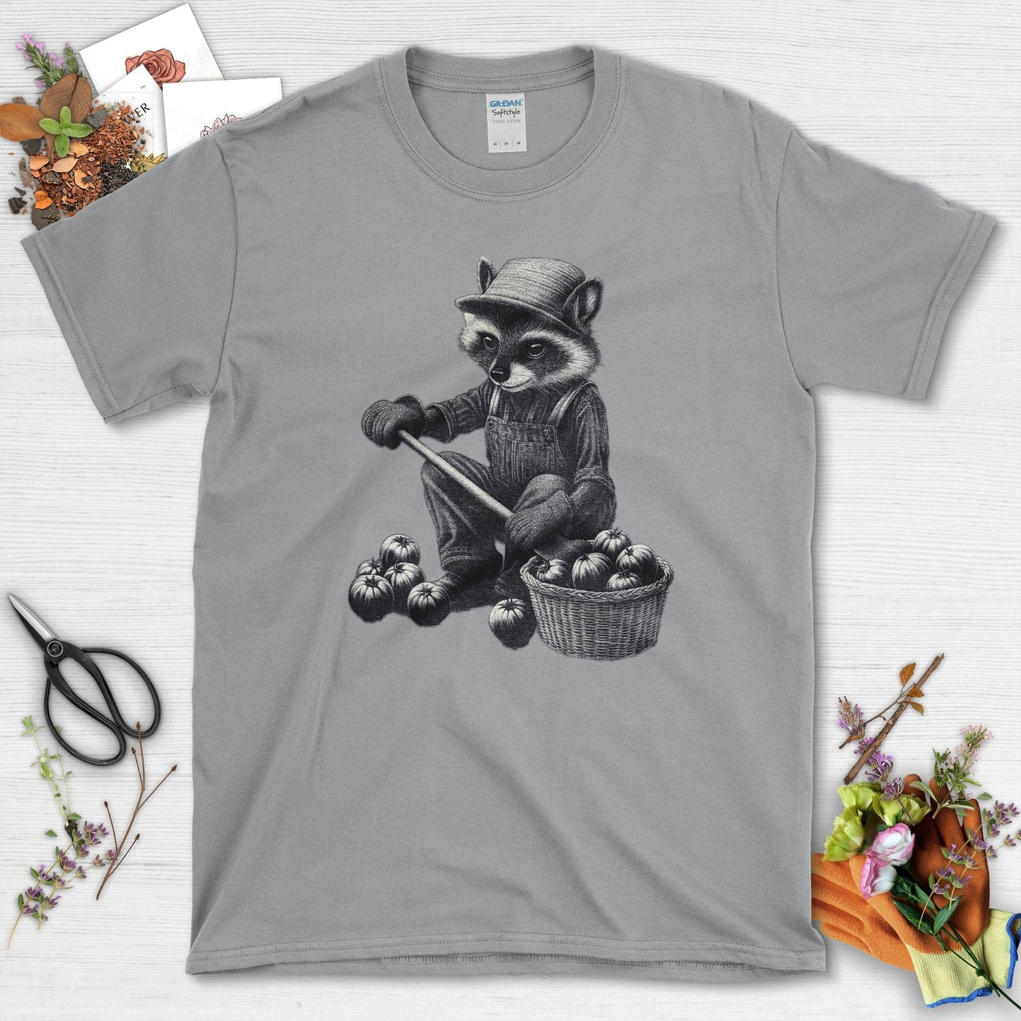 Gardening Raccoon & Tomatoes T-Shirt