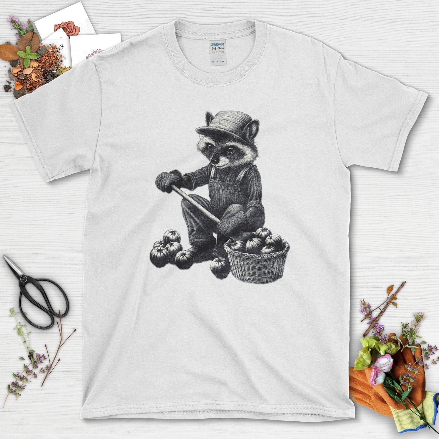 Gardening Raccoon & Tomatoes T-Shirt