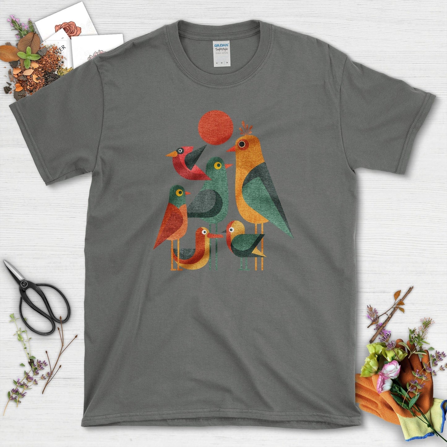 Geometric Garden Birds T-Shirt