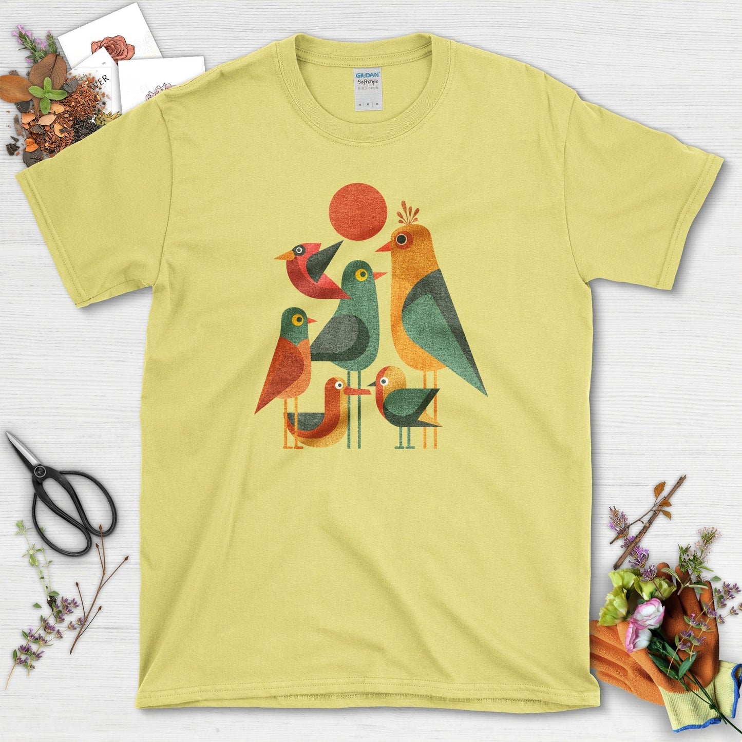 Geometric Garden Birds T-Shirt