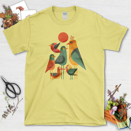 Geometric Garden Birds T-Shirt
