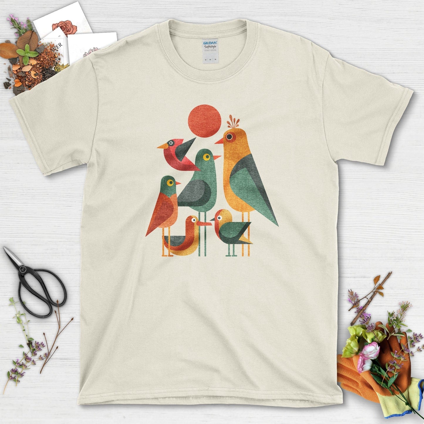 Geometric Garden Birds T-Shirt