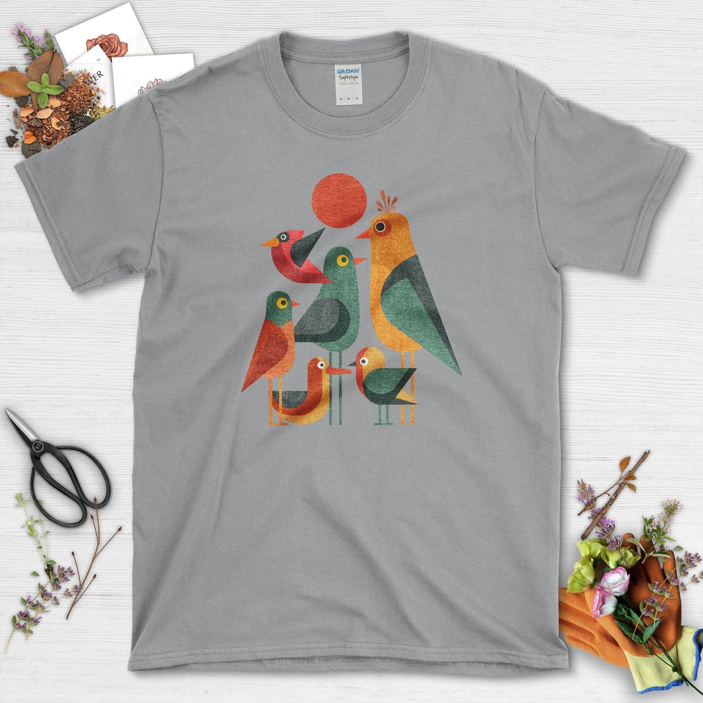 Geometric Garden Birds T-Shirt