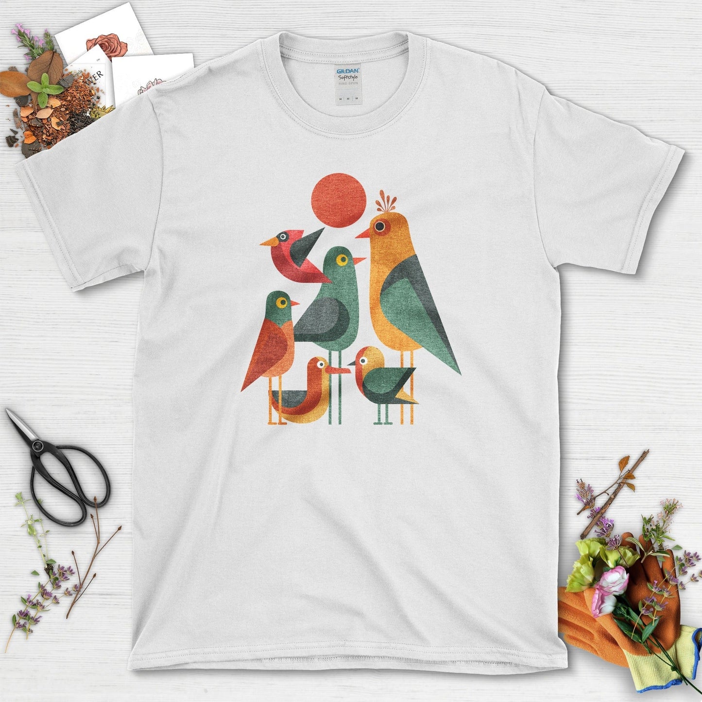 Geometric Garden Birds T-Shirt