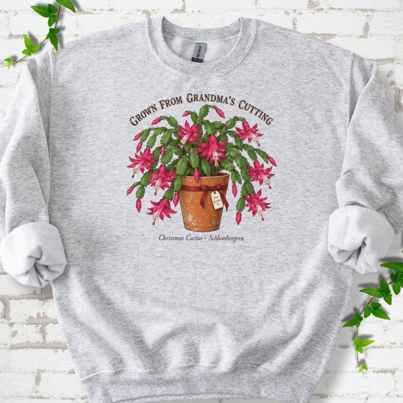 Grandma’s Cutting Christmas Cactus Sweatshirt in Ash – PlotlyGarden